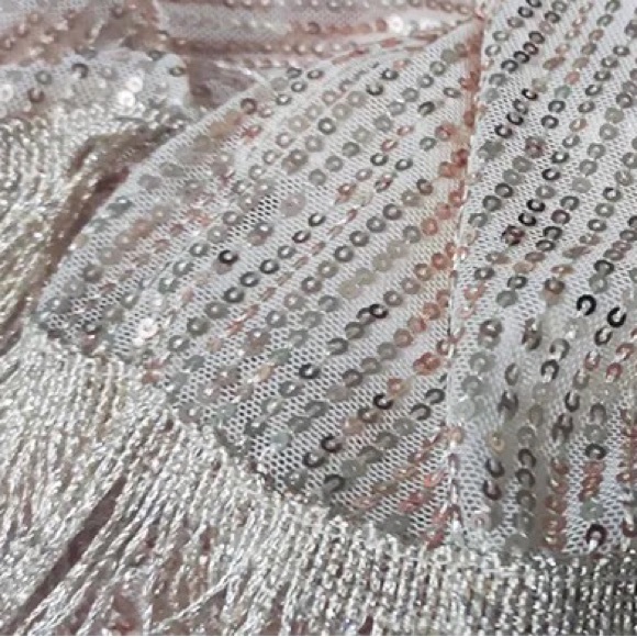 Golden Ballerina Sexy Fringe Feather Mini Dress With Beaded Tassles - Picture 11 of 13